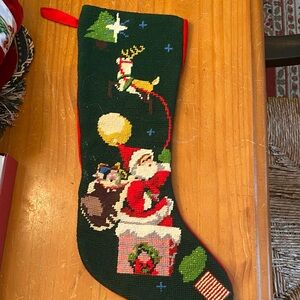 Festive Green Christmas Stocking with Santa Design